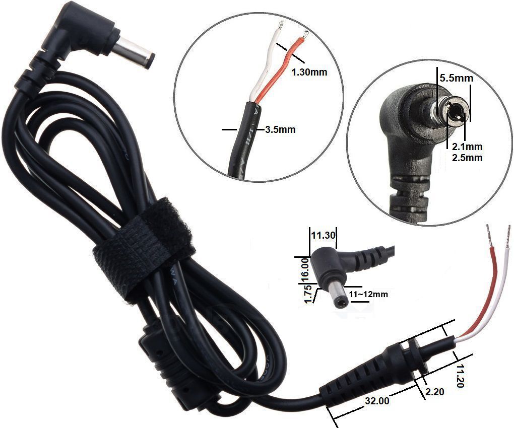 Conector Jack Acodado 5.5x2.5mm con Cable-pasacable